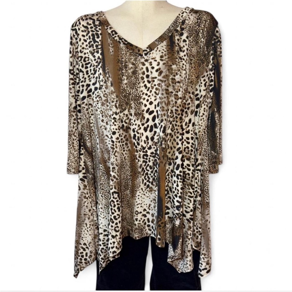 Leopard Print Asymmetrical Tunic Top Flowy Oversized Fit XL See Measurements)